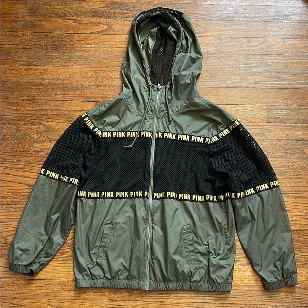 PINK Victoria’s Secret Green & Black Mesh Windbreaker